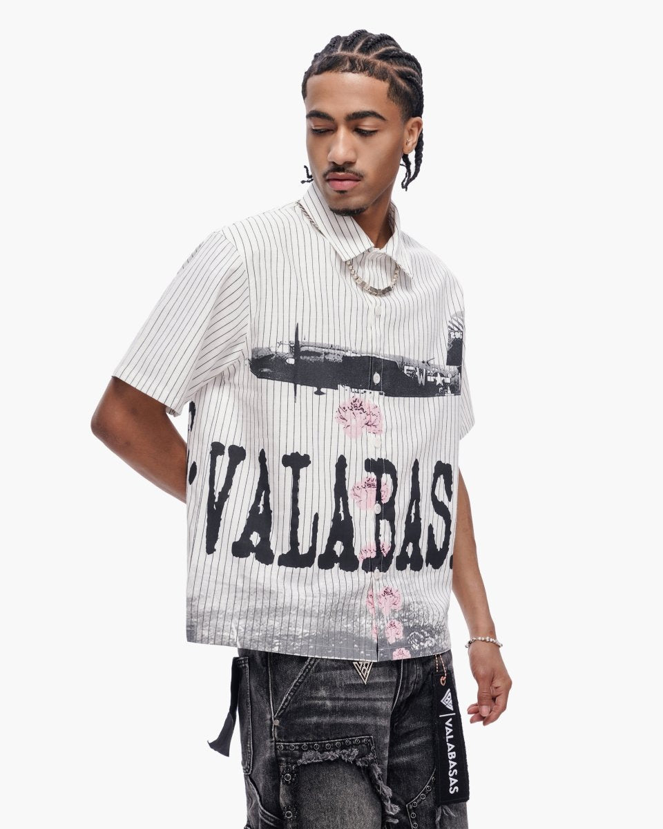 Valabasas - Flower Bomb Pin-striped BD - White