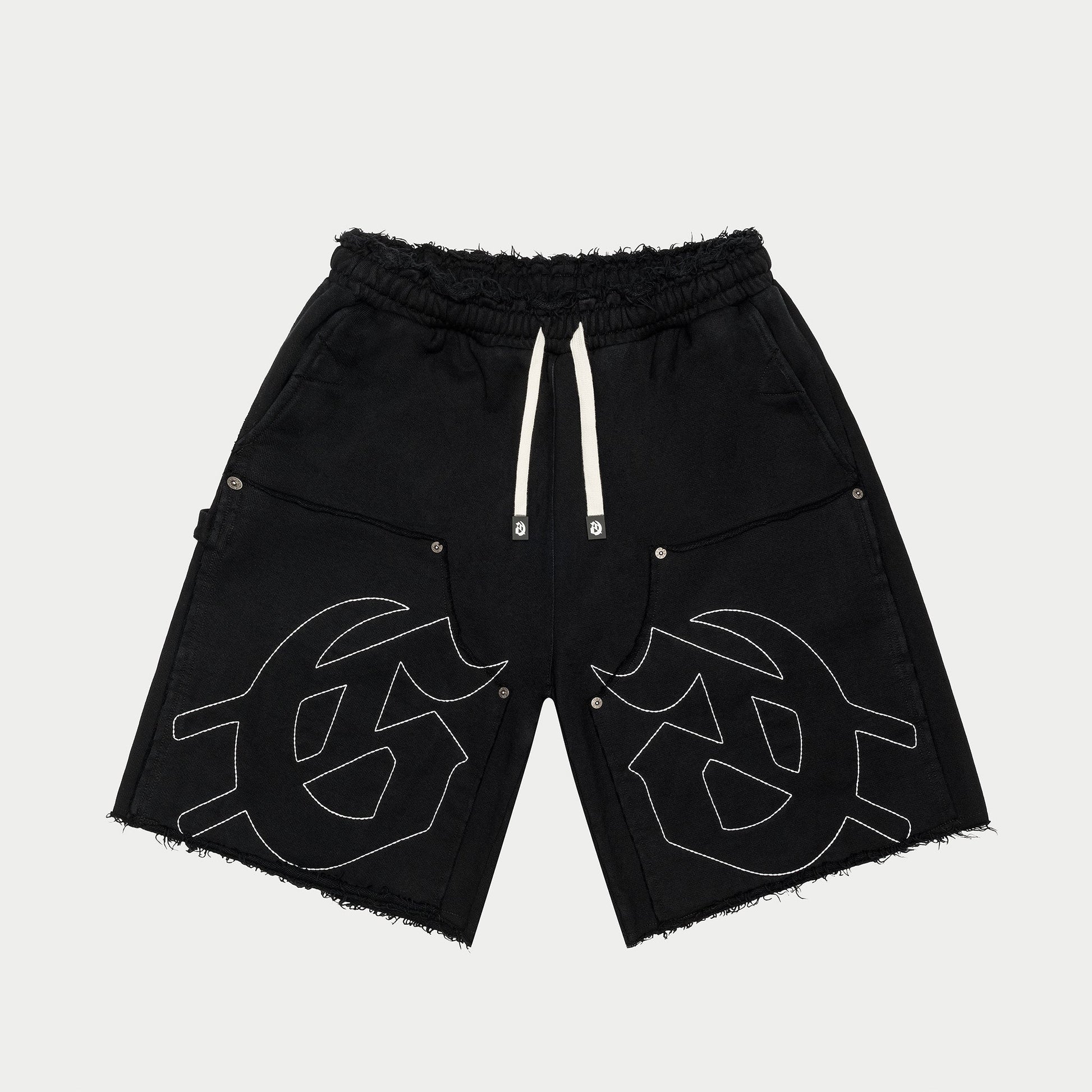 Godspeed - Carpenter Distressed Shorts - Black — front view