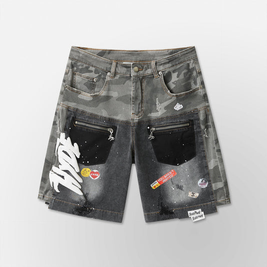 Hyde Park Upcycle Jorts - Camo x Denim - Black — front view