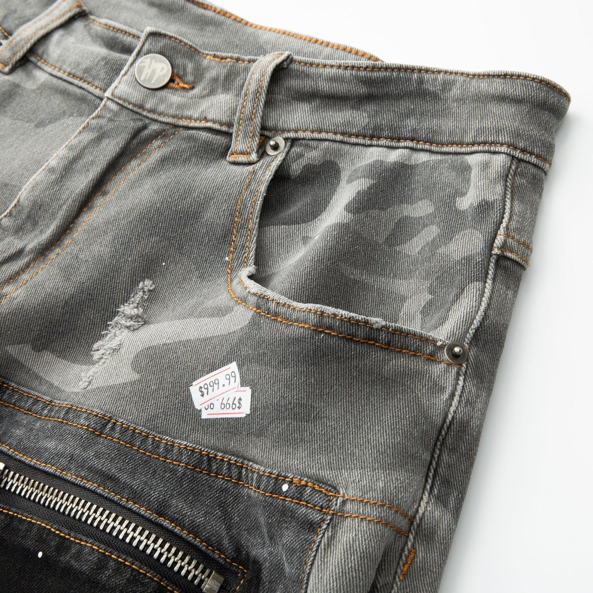 Hyde Park Upcycle Jorts - Camo x Denim - Black — close-up detail