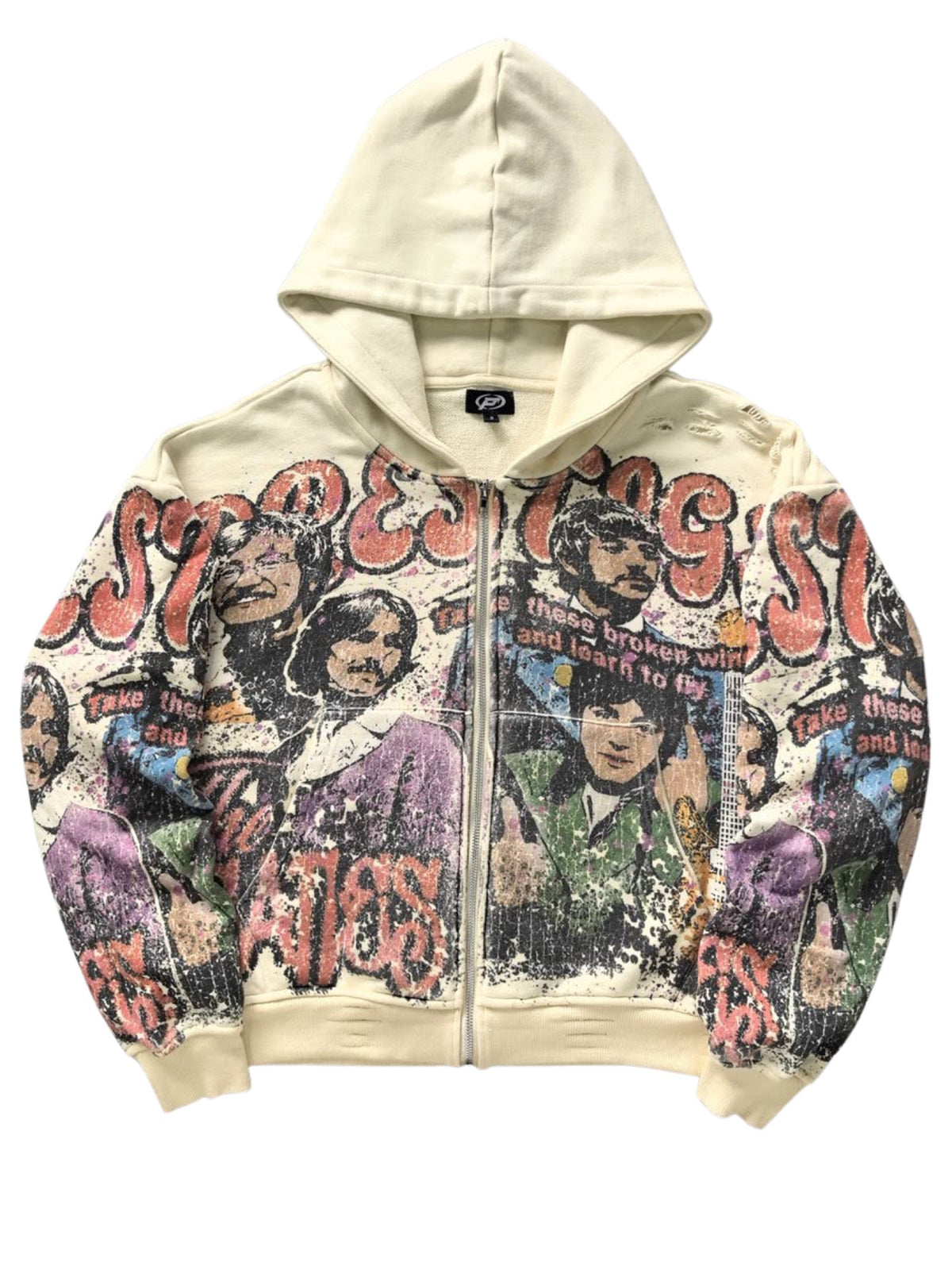 Prestige - Black Beatles Zip Hoodie - Cream — front view