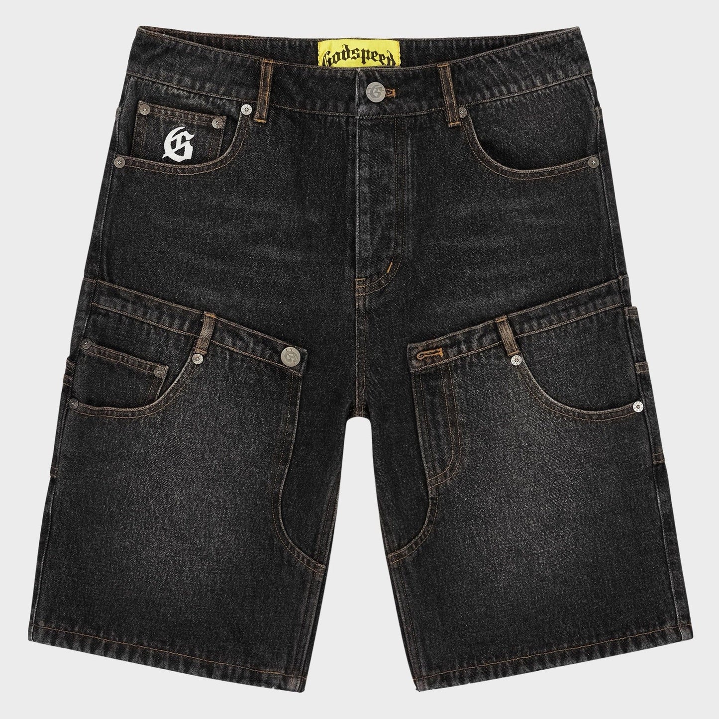 Godspeed - Twin Panel Denim Shorts - Black — front view