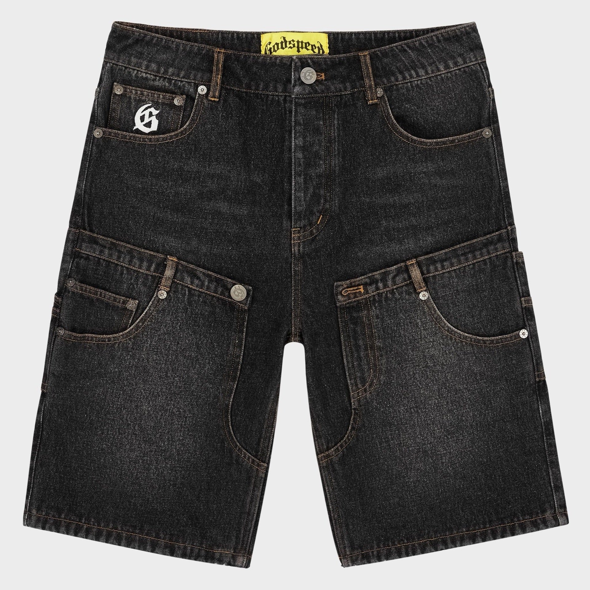 Godspeed - Twin Panel Denim Shorts - Black — front view