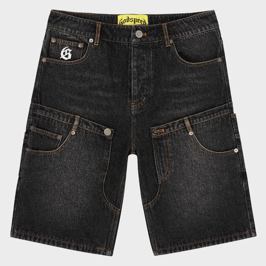 Godspeed - Twin Panel Denim Shorts - Black — front view