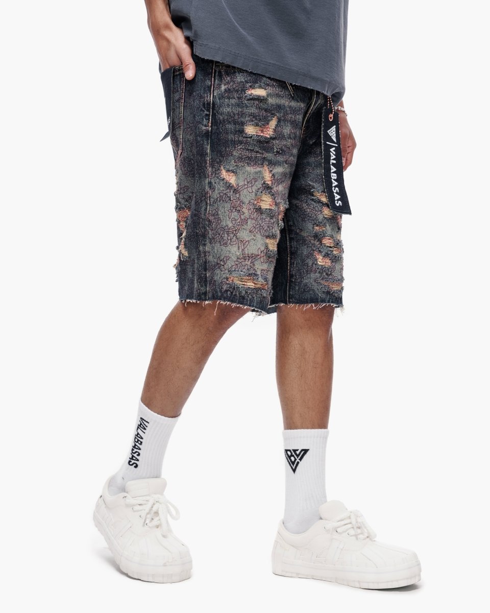 Valabasas - Path Denim Shorts - Path - Dark Blue Vintage Blue
