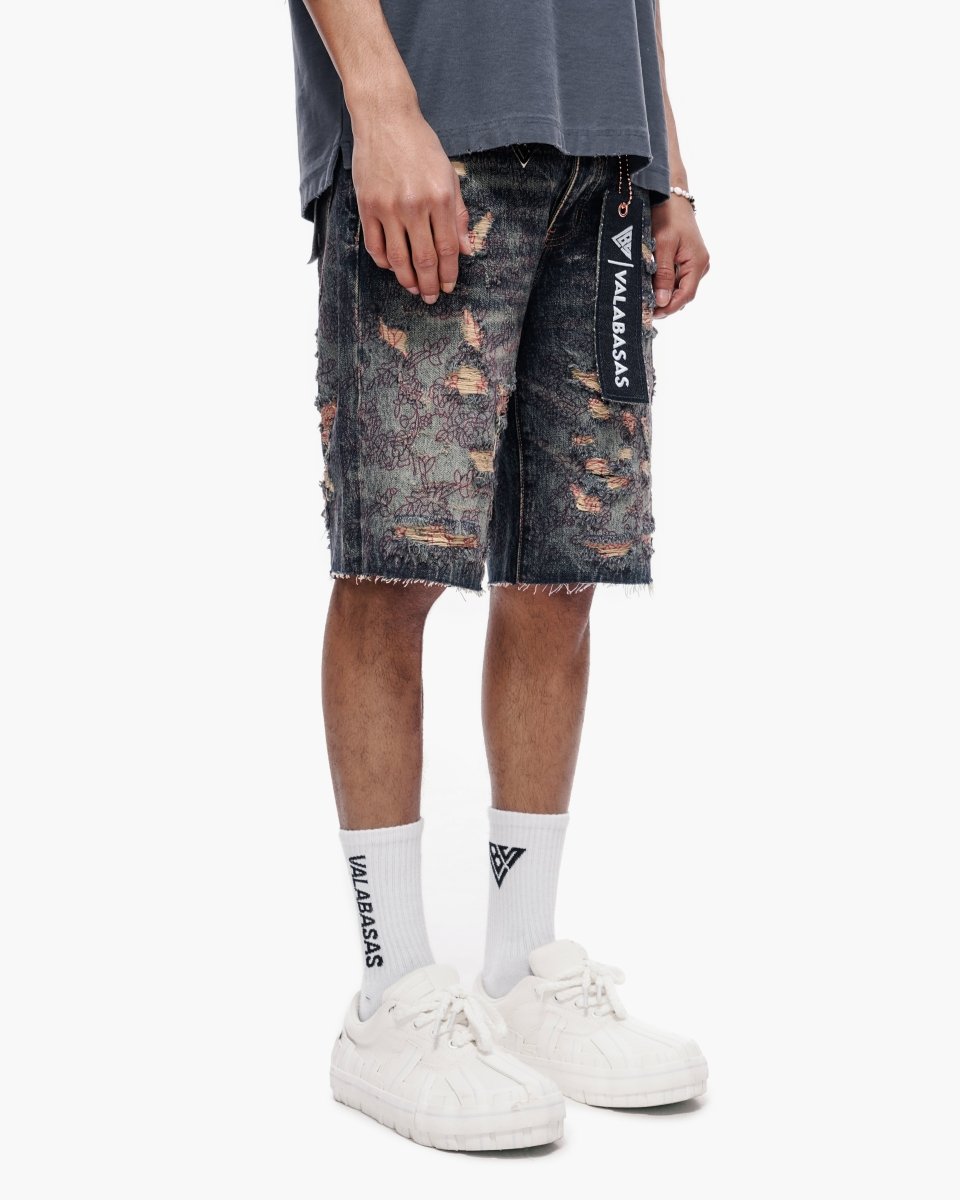 Valabasas - Path Denim Shorts - Path - Dark Blue Vintage Blue