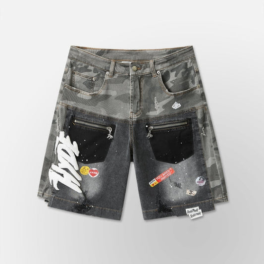 Hyde Park Upcycle Jorts - Camo x Denim - Black — front view
