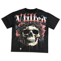 Vtilted "ROSES" oversized graphic tee in Jet Black — a stylized skull crowned with thorns and roses — gothic, romantic, defiant